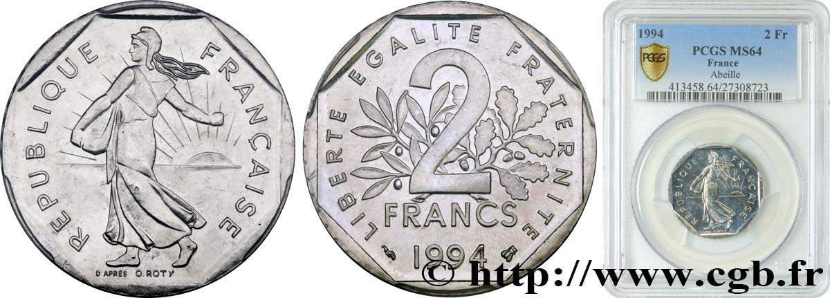 2 francs Semeuse, nickel 1994 Pessac F.272/22 fST64 PCGS