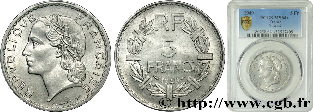 5 francs Lavrillier, aluminium 1949  F.339/17 SC64 PCGS