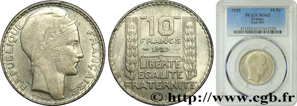 10 francs Turin 1929  F.360/2 SPL63 PCGS