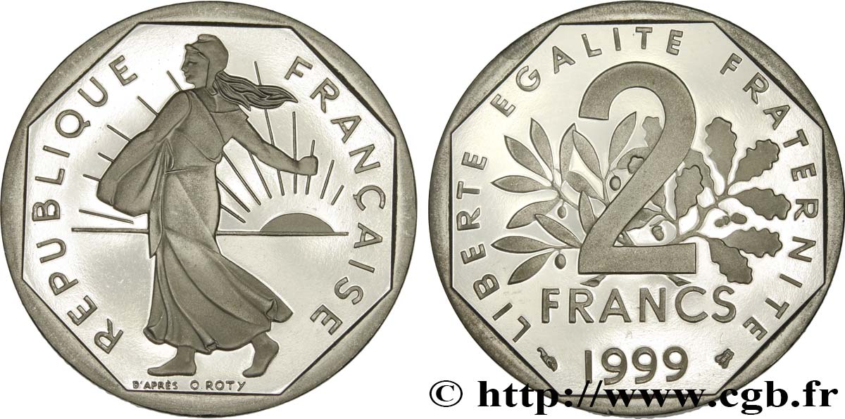 2 francs Semeuse, nickel, BE (Belle Épreuve) 1999 Pessac F.272/27 var. ST 