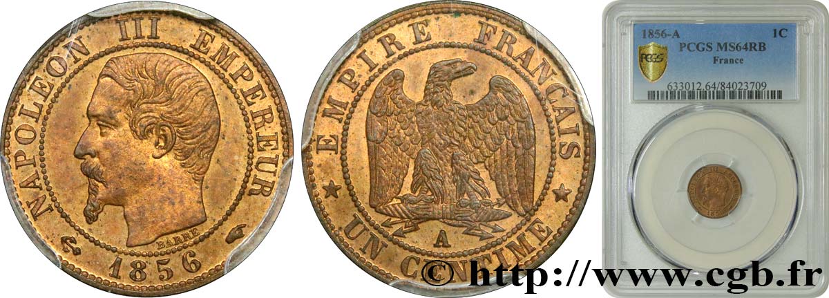 Un centime Napoléon III, tête nue 1856 Paris F.102/26 SC64 PCGS