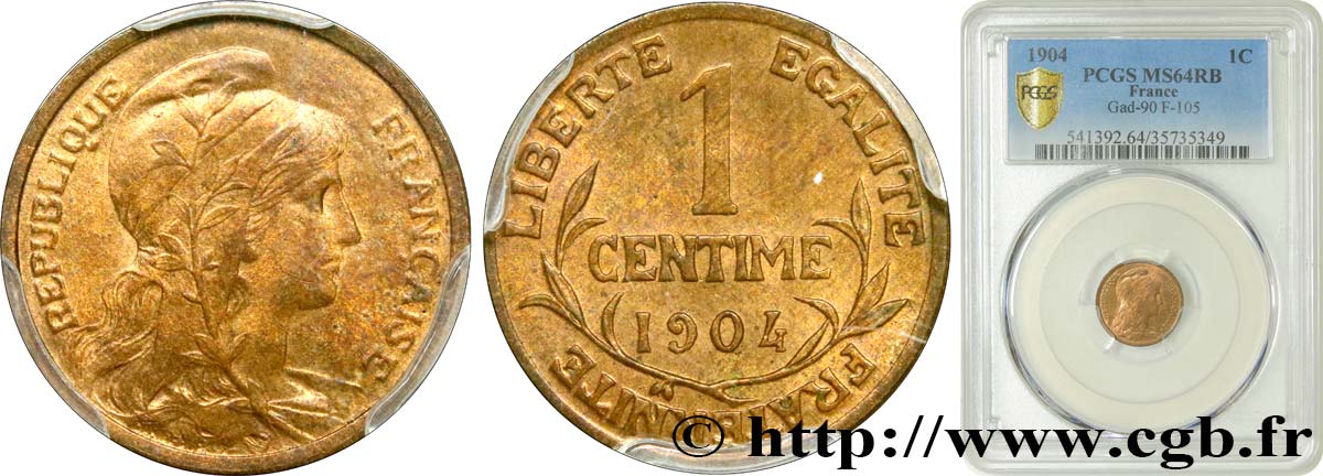 1 centime Daniel-Dupuis 1904 Paris F.105/9 SPL64 PCGS