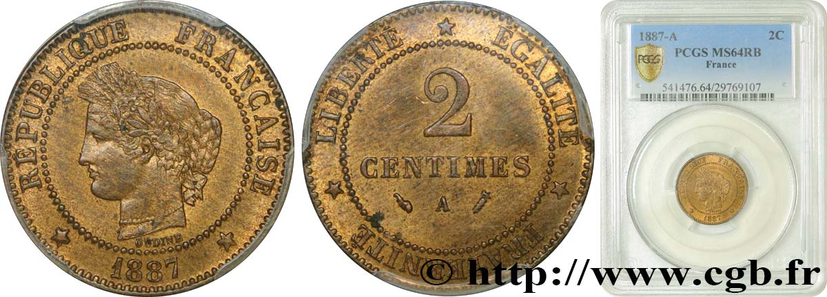 2 centimes Cérès 1887 Paris F.109/13 SC64 PCGS