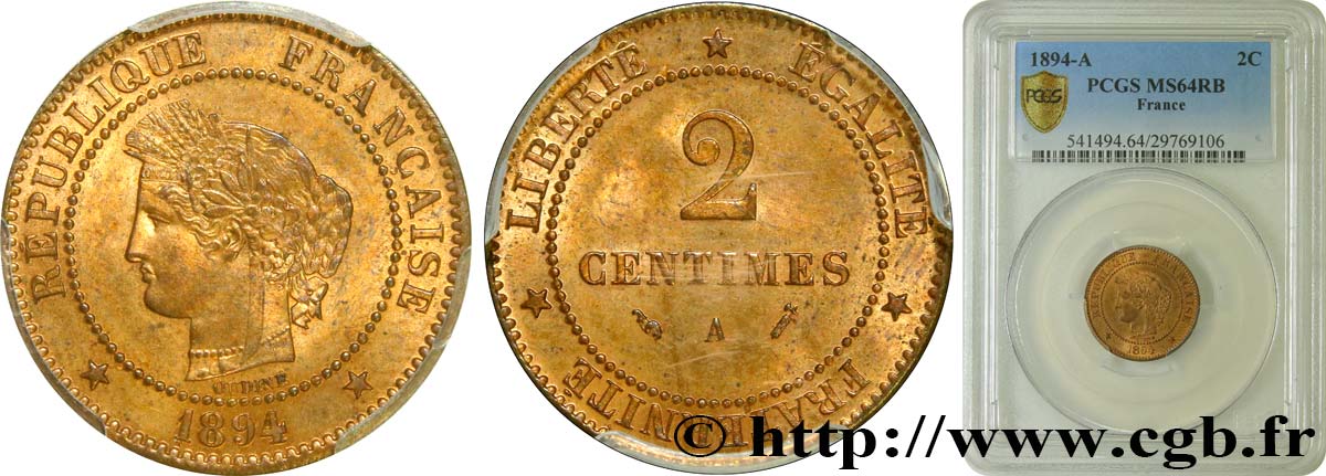 2 centimes Cérès 1894 Paris F.109/20 MS64 PCGS
