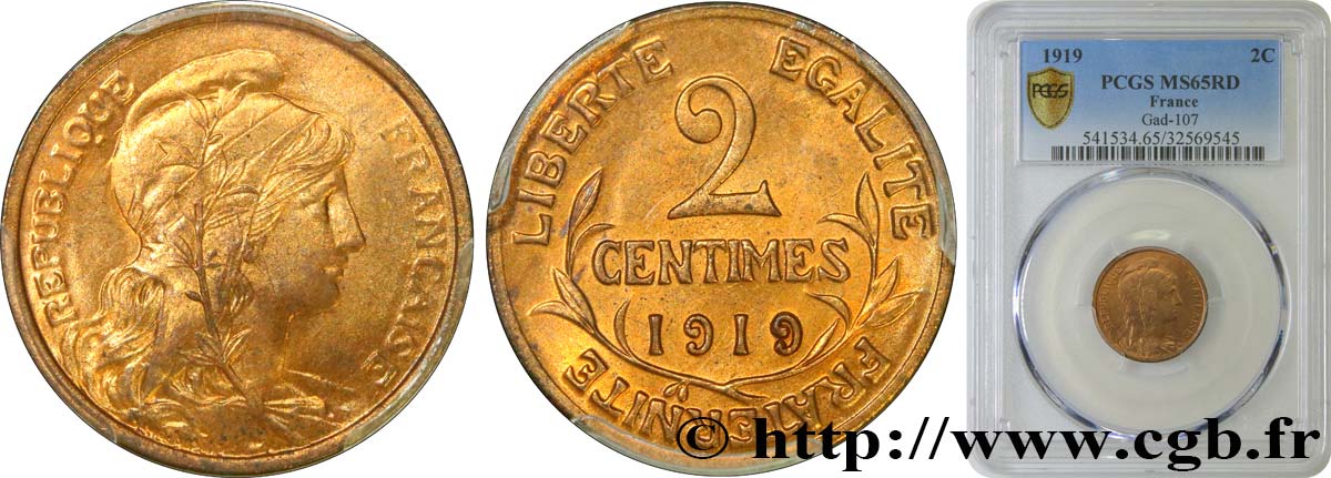 2 centimes Daniel-Dupuis 1919 Paris F.110/19 ST65 PCGS
