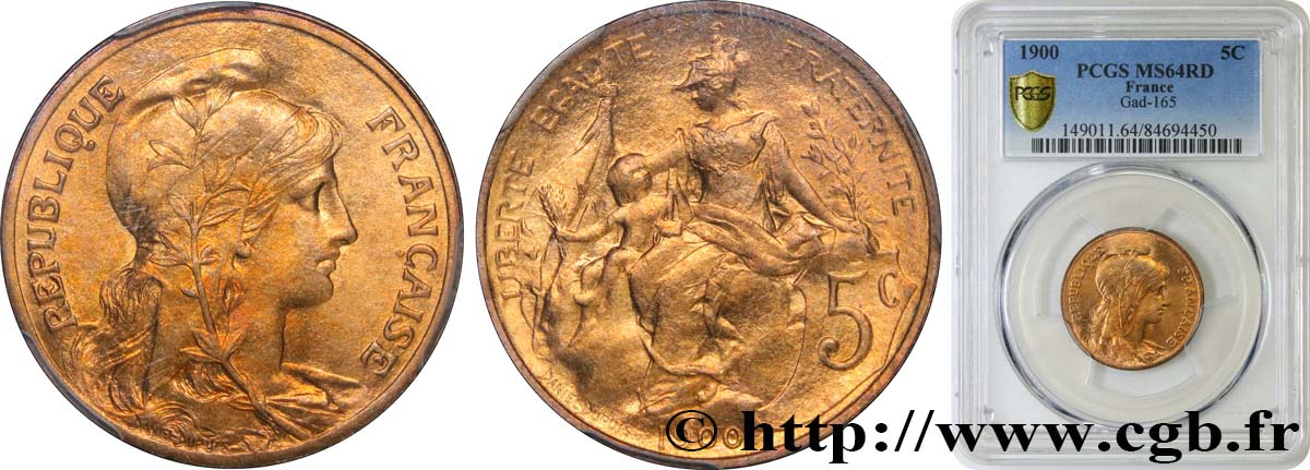 5 centimes Daniel-Dupuis 1900  F.119/9 SPL64 PCGS