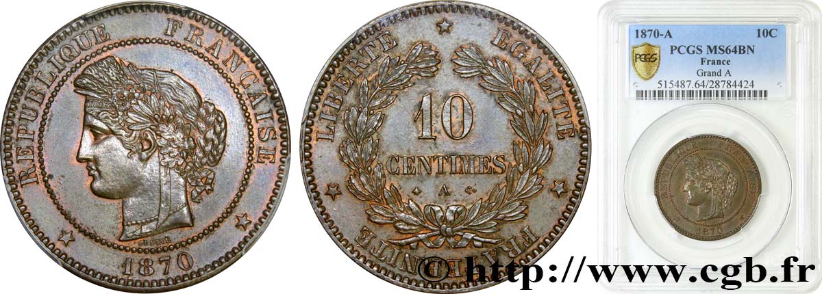 10 centimes Cérès 1870 Paris F.135/4 SPL64 PCGS