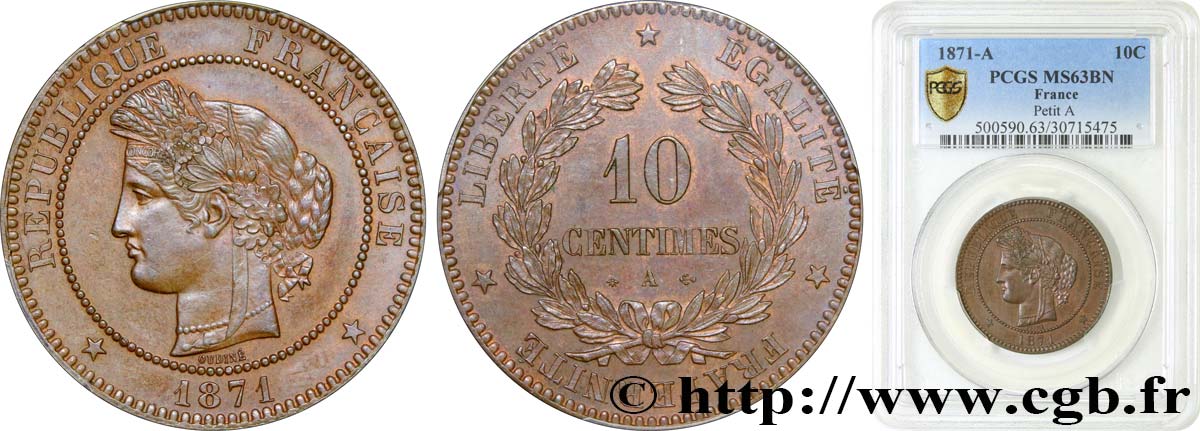 10 centimes Cérès 1871 Paris F.135/6 SPL63 PCGS