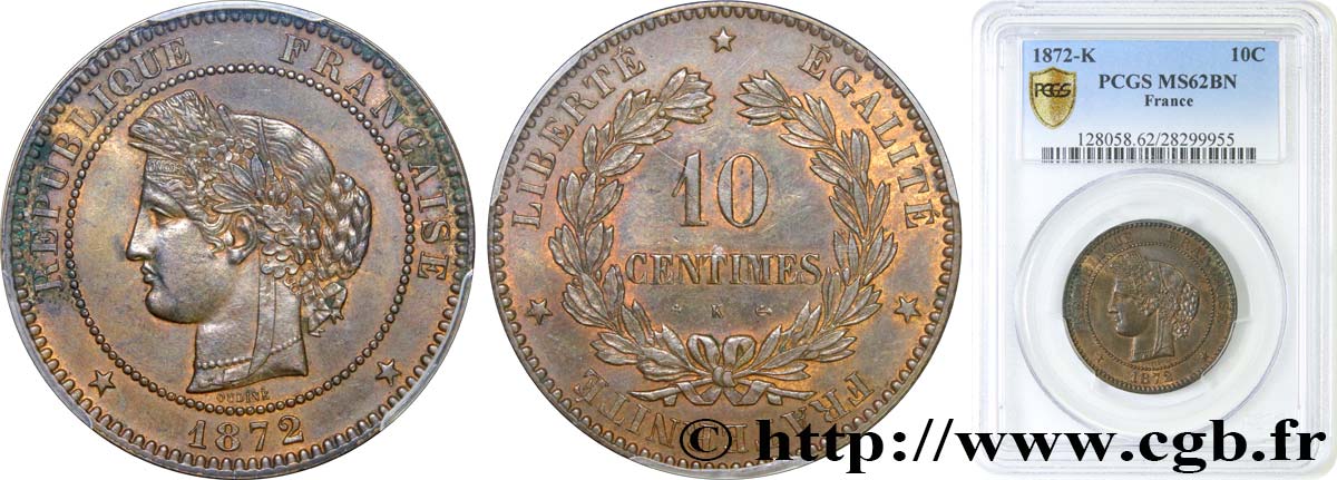 10 centimes Cérès 1872 Bordeaux F.135/9 VZ62 PCGS