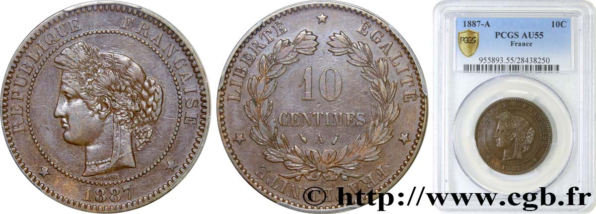 10 centimes Cérès 1887 Paris F.135/31 SUP55 PCGS