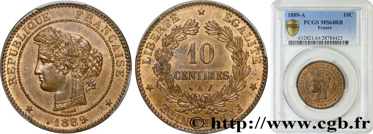 10 centimes Cérès 1889 Paris F.135/34 SC64 PCGS
