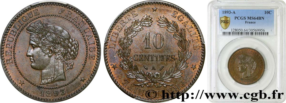 10 centimes Cérès 1893 Paris F.135/38 MS64 PCGS
