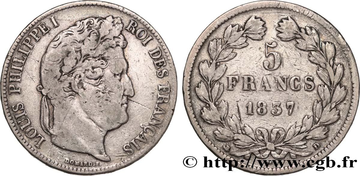 5 francs IIe type Domard 1837 Lyon F.324/64 VF 