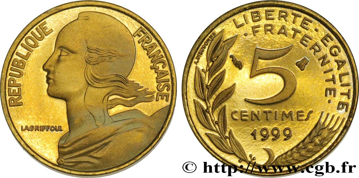 5 centimes Marianne, BE (Belle Épreuve) 1999 Pessac F.125/43 var. ST 