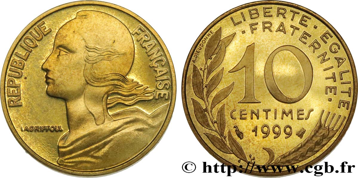 10 centimes Marianne, BE (Belle Épreuve) 1999 Pessac F.144/43 var. MS 