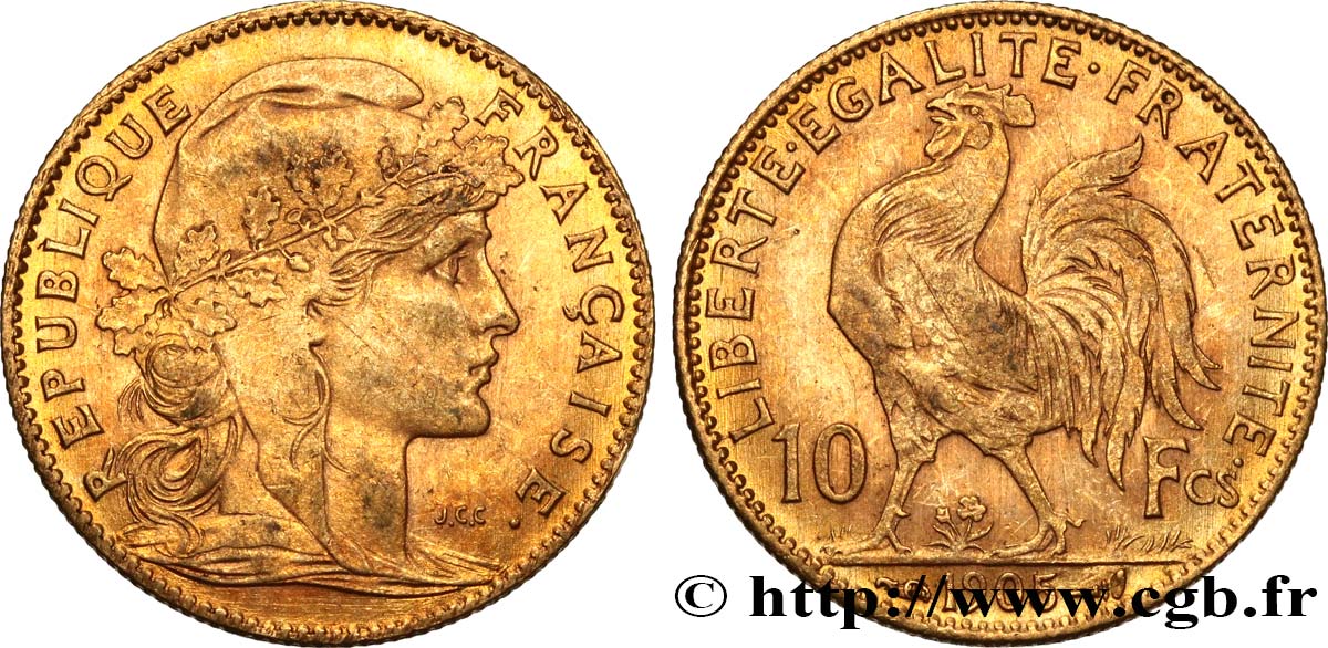 10 francs or Coq 1905 Paris F.509/6 TTB50 