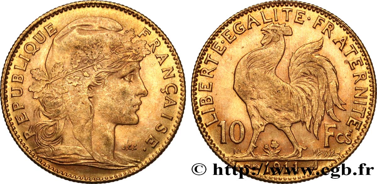 10 francs or Coq 1911 Paris F.509/12 VZ58 