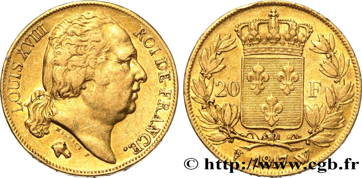 20 francs or Louis XVIII, tête nue 1817 Lille F.519/9 TTB45 