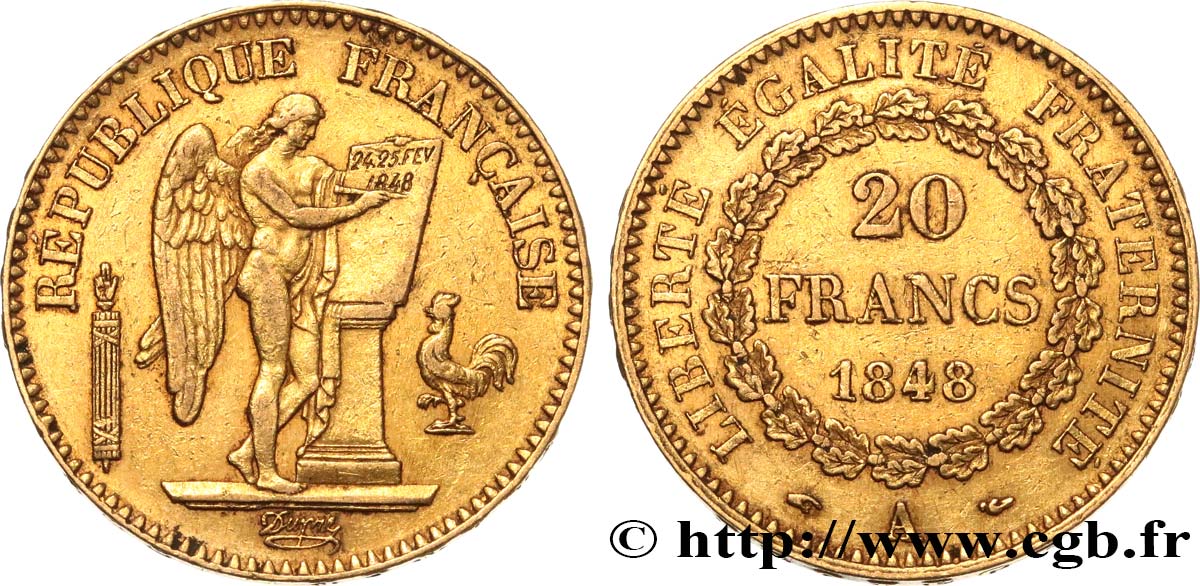 20 francs or Génie, IIe République 1848 Paris F.528/1 SS45 