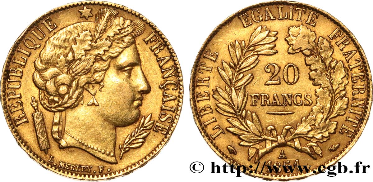 20 francs or Cérès 1851 Paris F.529/4 MBC 