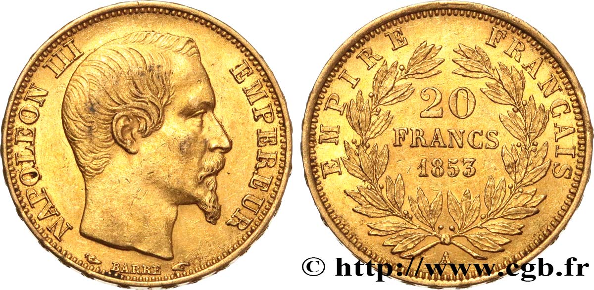20 francs or Napoléon III, tête nue 1853 Paris F.531/1 TTB52 