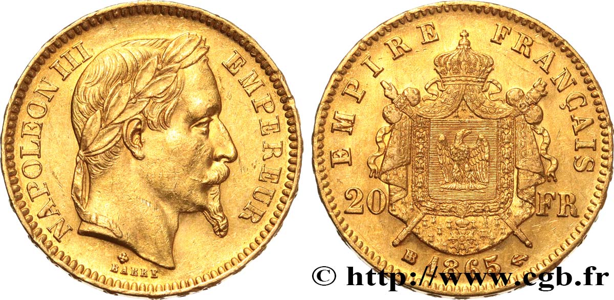 20 francs or Napoléon III, tête laurée 1865 Strasbourg F.532/12 TTB53 