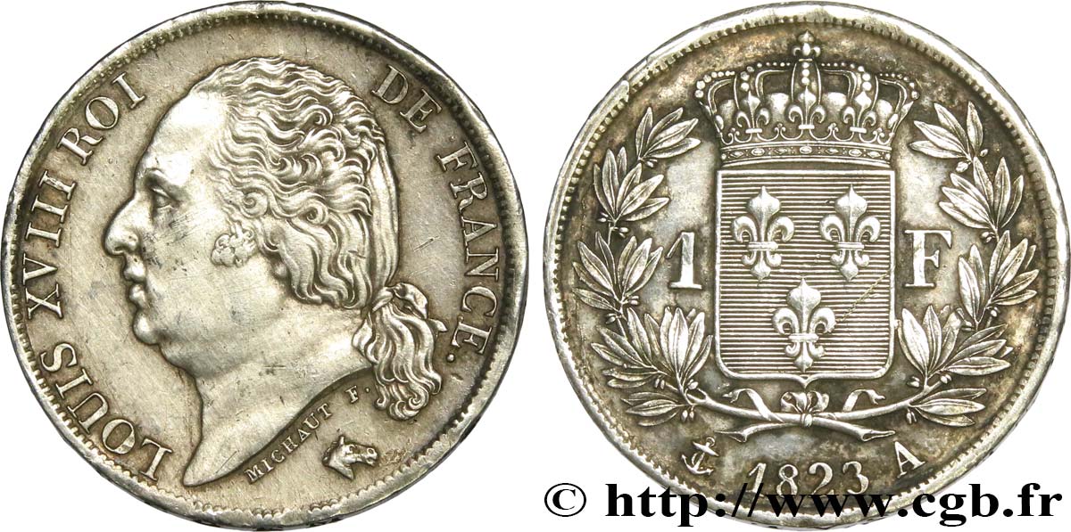 1 franc Louis XVIII 1823 Paris F.206/45 EBC 