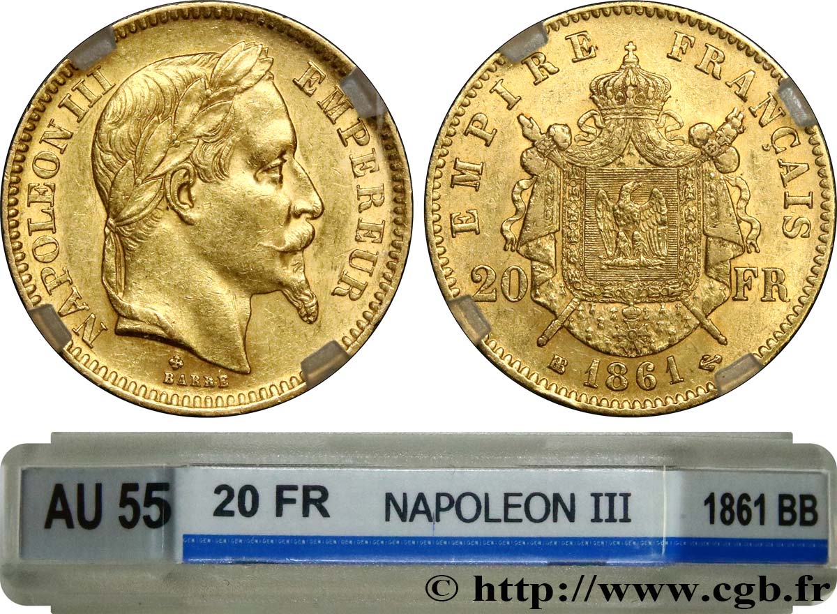 20 francs or Napoléon III, tête lauré 1861 Strasbourg F.532/2 SUP55 GENI