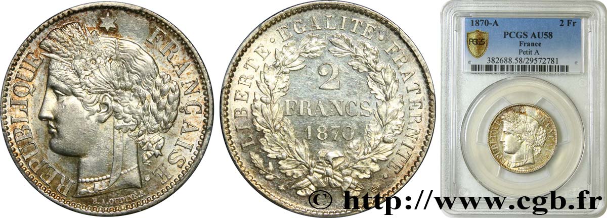 2 francs Cérès, avec légende 1870 Paris F.265/2 EBC58 PCGS