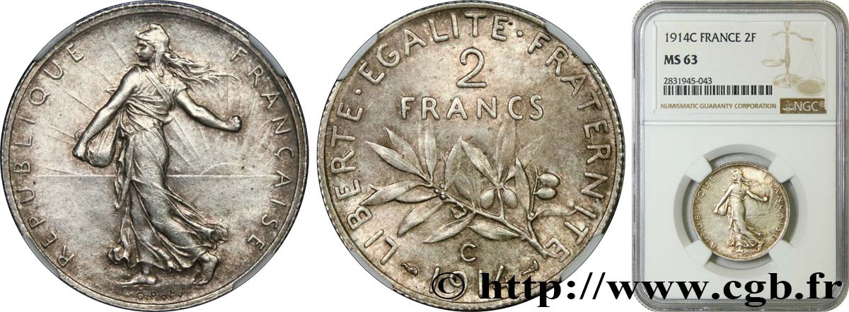 2 francs Semeuse 1914 Castelsarrasin F.266/16 MS63 NGC