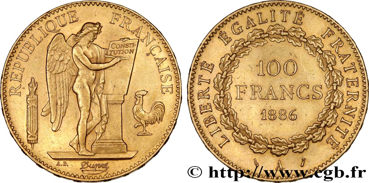 100 francs or Génie, tranche inscrite en relief Dieu protège la France 1886 Paris F.552/7 TTB53 