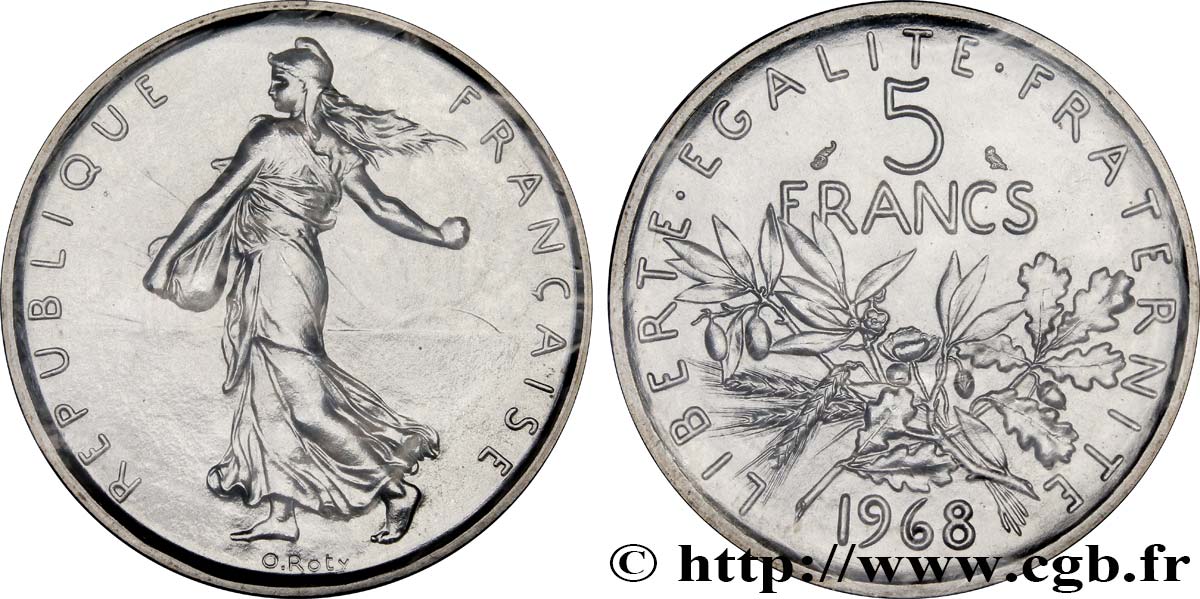 5 francs Semeuse, argent 1968 Paris F.340/12 MS 