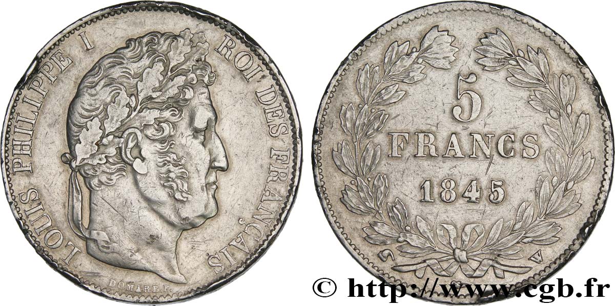 5 francs IIIe type Domard 1845 Lille F.325/9 VF 