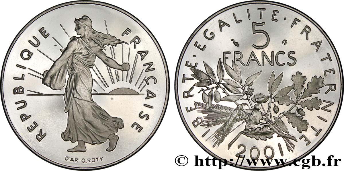 5 francs Semeuse, nickel, BE (Belle Épreuve) 2001 Pessac F.341/37 var. MS 