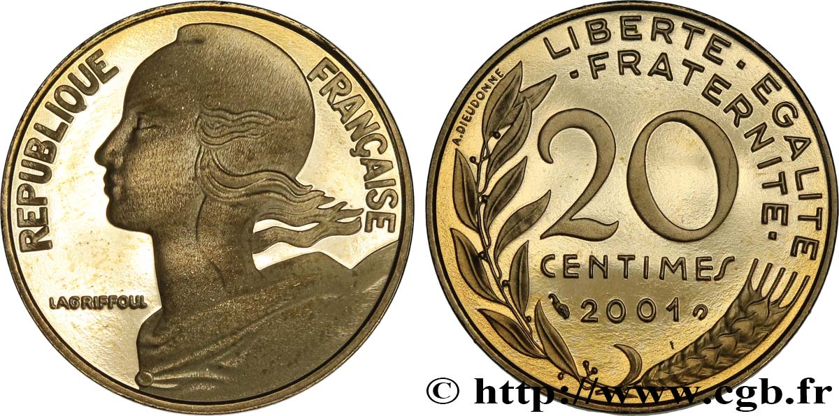 20 centimes Marianne, BE (Belle Épreuve) 2001 Pessac F.156/46 var. ST 