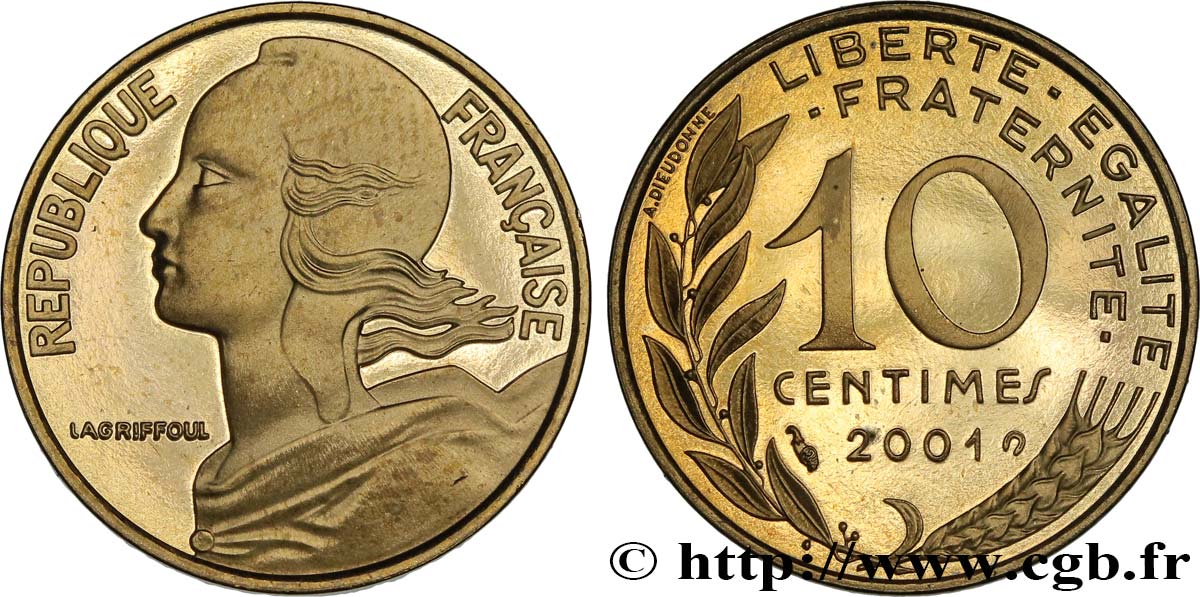 10 centimes Marianne, BE (Belle Épreuve) 2001 Pessac F.144/45 var. FDC 