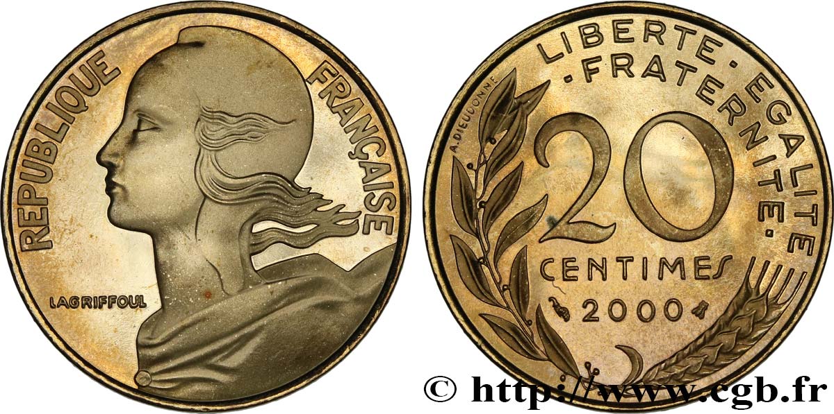 20 centimes Marianne, BE (Belle Épreuve) 2000 Pessac F.156/45 var. MS 