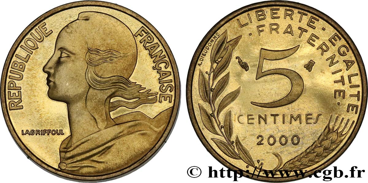 5 centimes Marianne, BE (Belle Epreuve) 2000 Pessac F.125/44 var. ST 