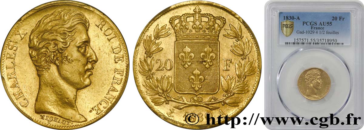 20 francs or Charles X 1830 Paris F.520/12 AU55 PCGS