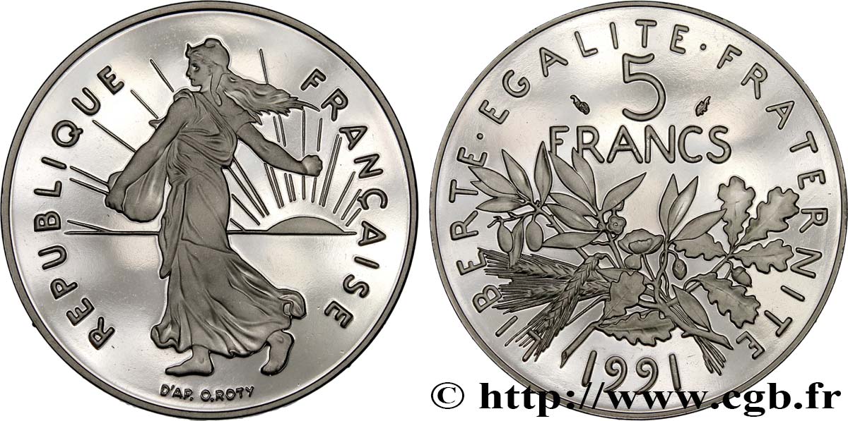5 francs Semeuse, nickel, BE (Belle Épreuve) 1991 Pessac F.341/23 var. MS 