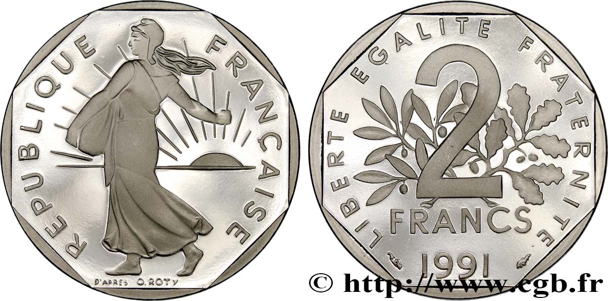 2 francs Semeuse, nickel, BE (Belle Épreuve) 1991 Pessac F.272/15 var. FDC 