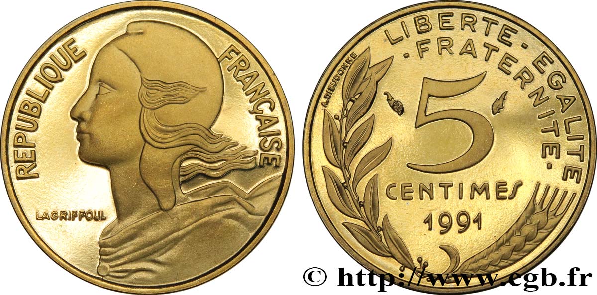 5 centimes Marianne, BE (Belle Épreuve) 1991 Pessac F.125/27 var. FDC 