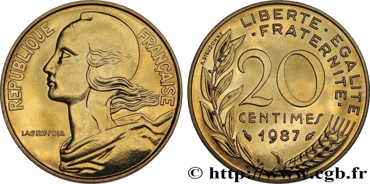 20 centimes Marianne, Brillant Universel 1987 Pessac F.156/27 MS 
