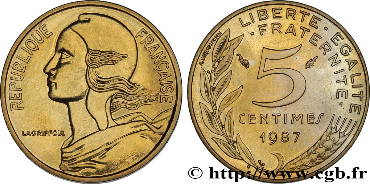 5 centimes Marianne, Brillant Universel 1987 Pessac F.125/23 MS 