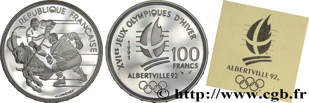 Belle Épreuve 100 francs - Hockey / Bouquetin 1991 Paris F5.1612 1 FDC 
