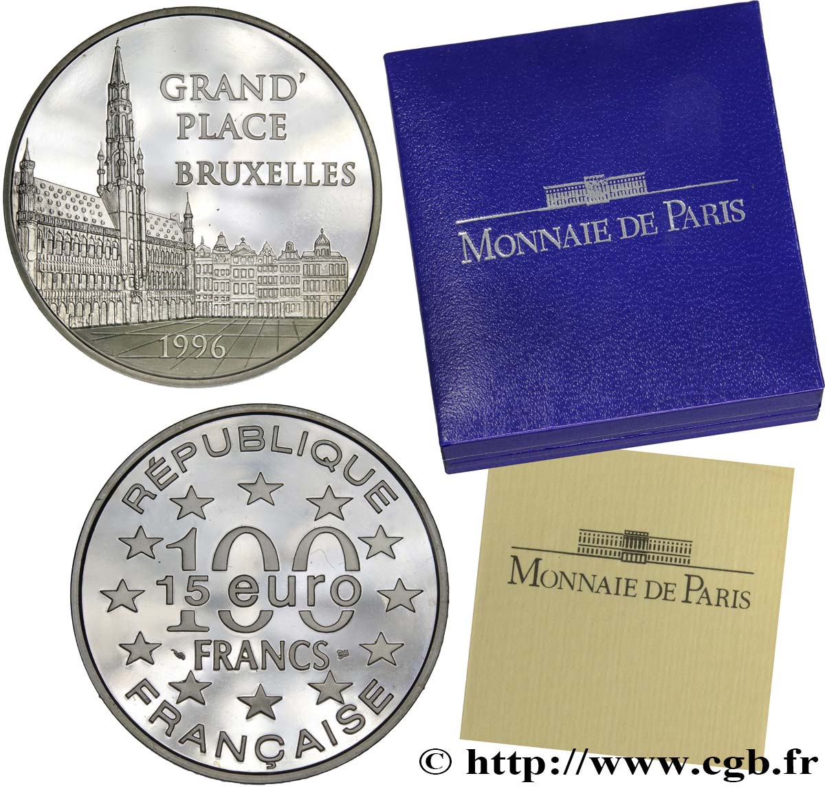 Belle Épreuve 15 euro / 100 francs - La Grand’Place (Bruxelles, Belgique) 1996  F5.2023 1 SPL 
