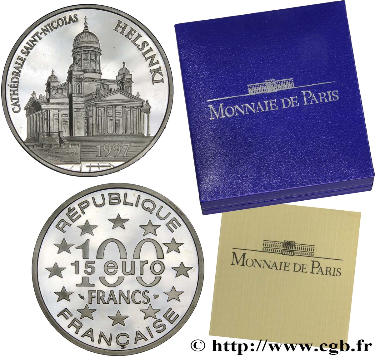 Belle Épreuve 15 euro / 100 francs - La Cathédrale Saint-Nicolas (Helsinki, Finlande) 1997 Paris F5.2026 1 MS 