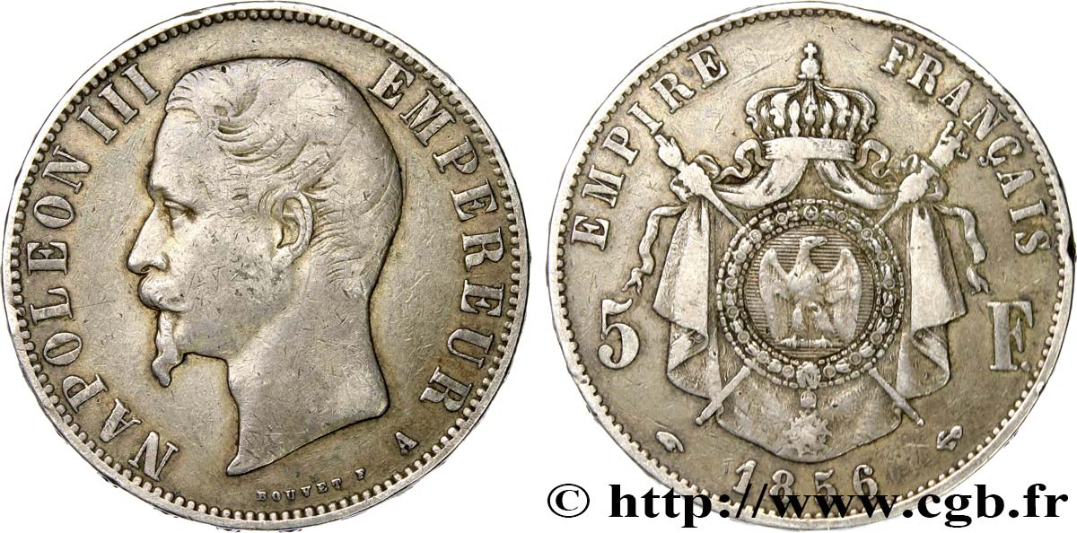 5 francs Napoléon III, tête nue 1856 Paris F.330/6 VF25 