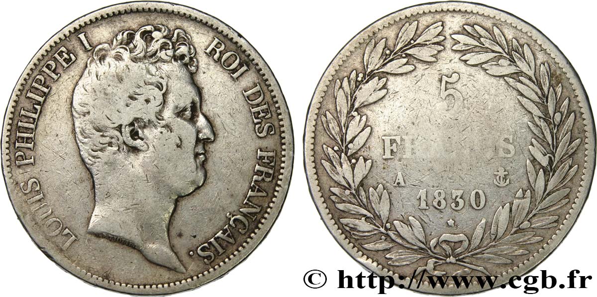 5 francs type Tiolier avec le I, tranche en relief 1830 Paris F.316/1 S 