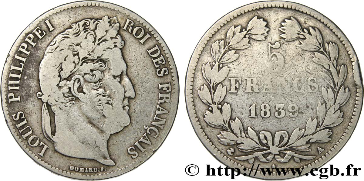 5 francs, IIe type Domard 1839 Paris F.324/75 MB 